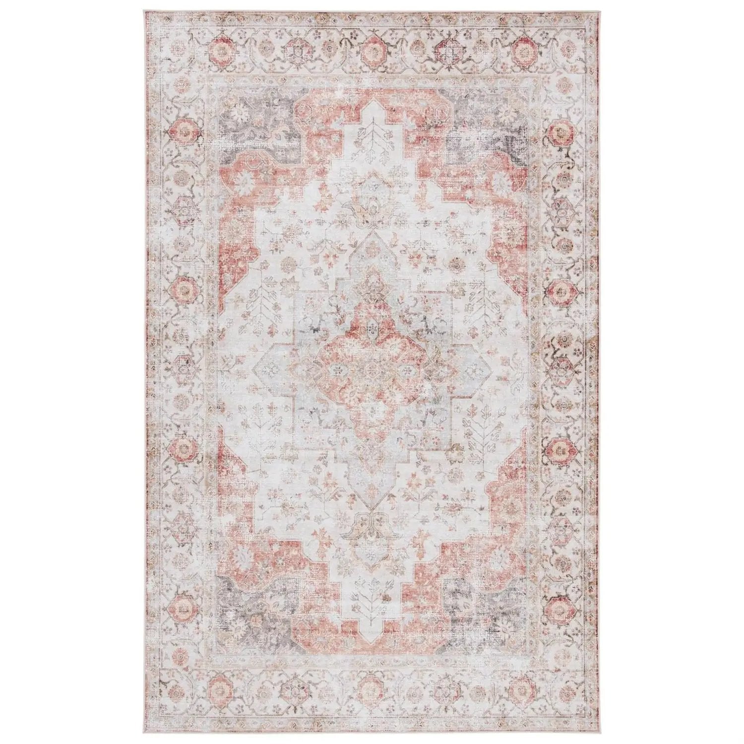 3 ft. x 5 ft. Traditional Persian Style Washable Boho Light Grey Red Area Rug by HomePacific