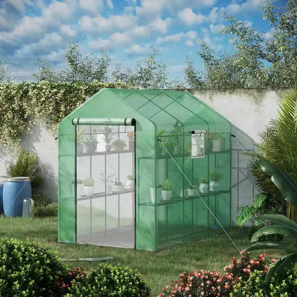7 ft x 4.7 ft Oudoor Greenhouse with Steel Frame and Green PE Cover by HomePacific