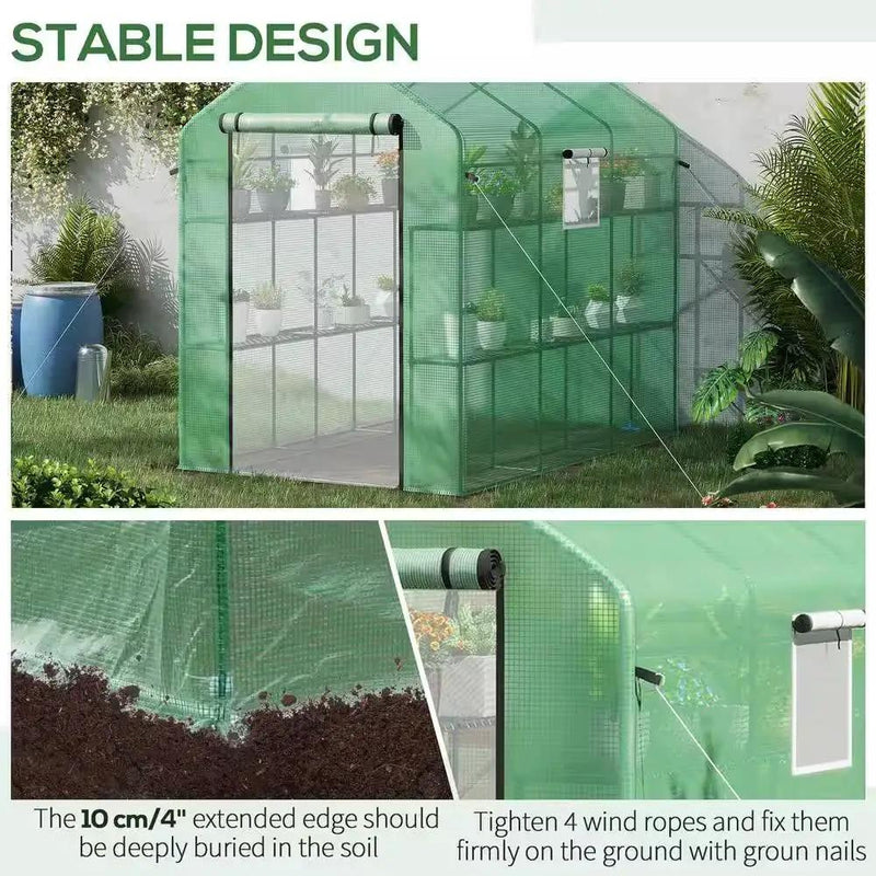 7 ft x 4.7 ft Oudoor Greenhouse with Steel Frame and Green PE Cover by HomePacific