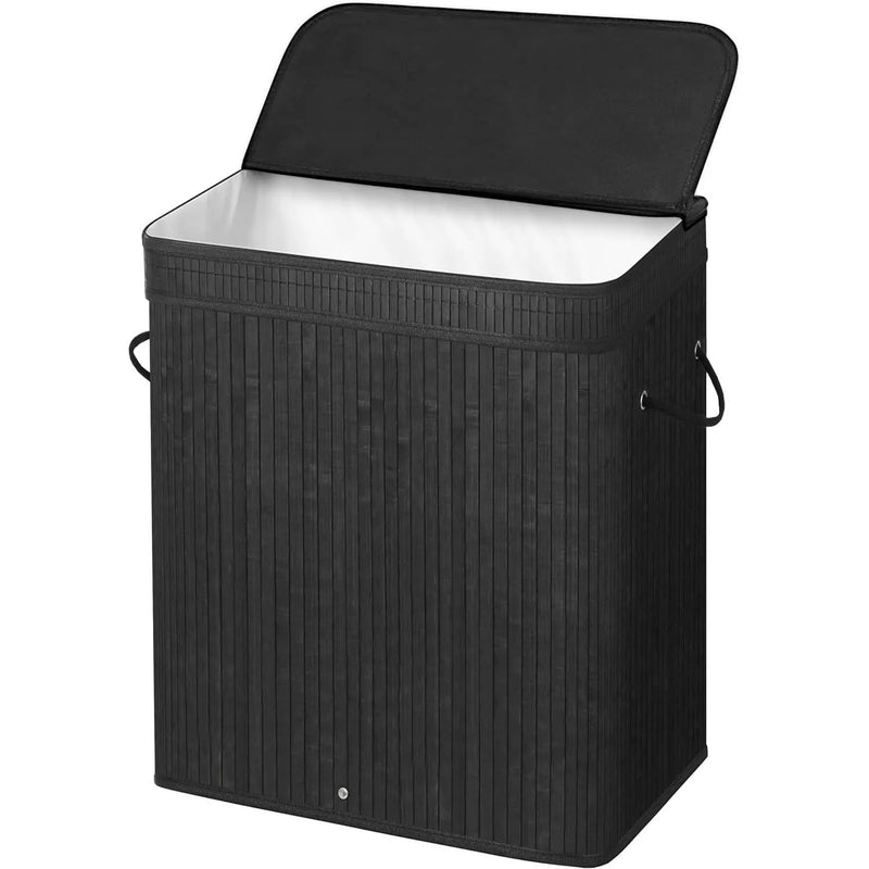 Black Bamboo Wood 26-Gal Laundry Hamper Basket w/ Removable Washable Cotton Bag by HomePacific