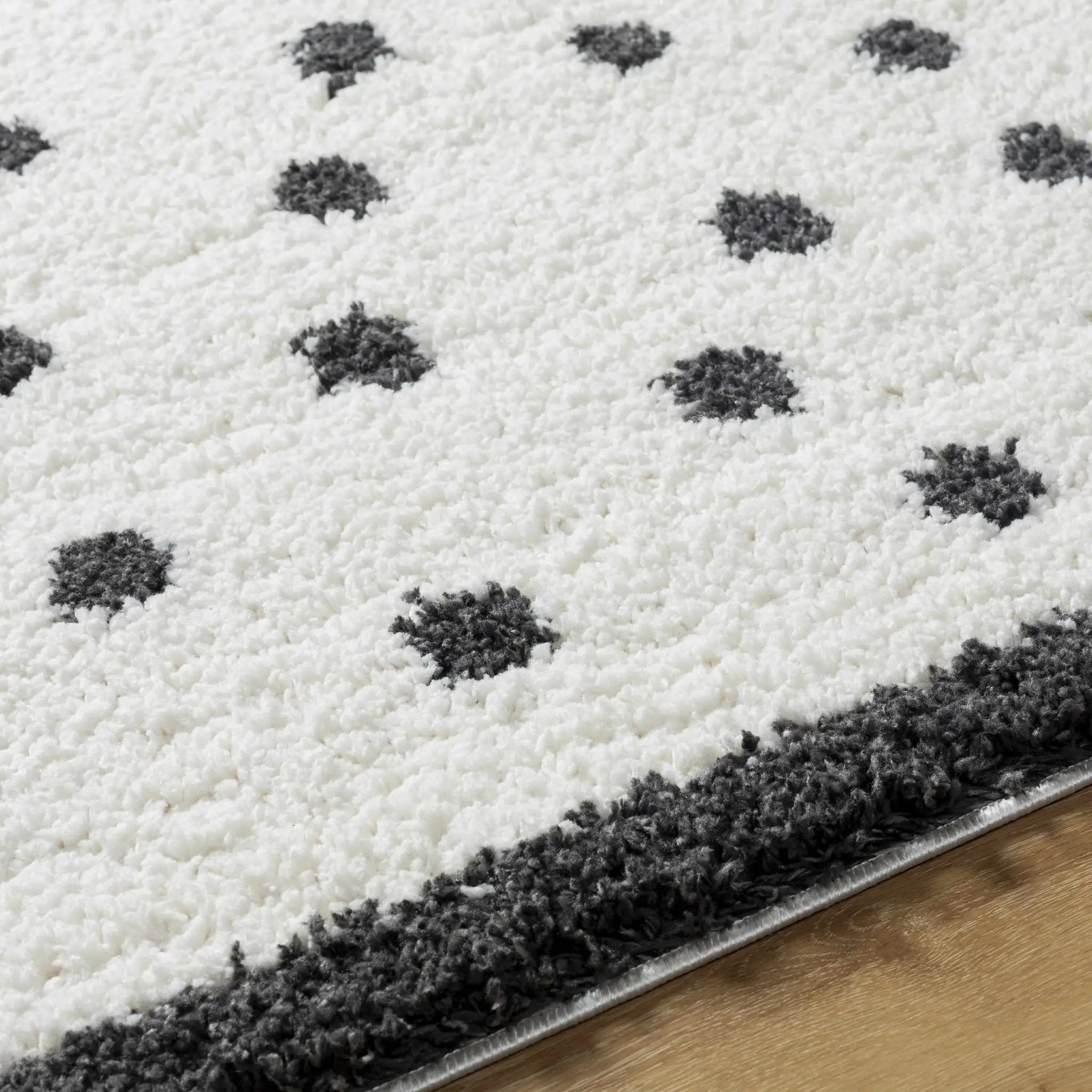 Chaia Dotted Black & White Plush Rug - Clearance by Boutique Rugs