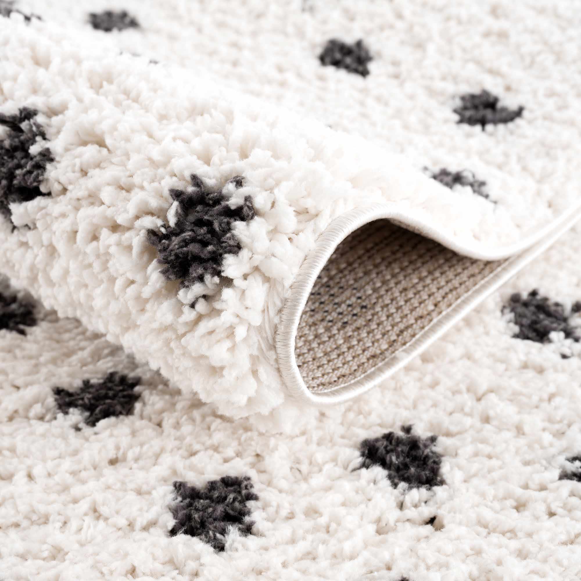 Chaia Dotted Black & White Plush Rug - Clearance by Boutique Rugs