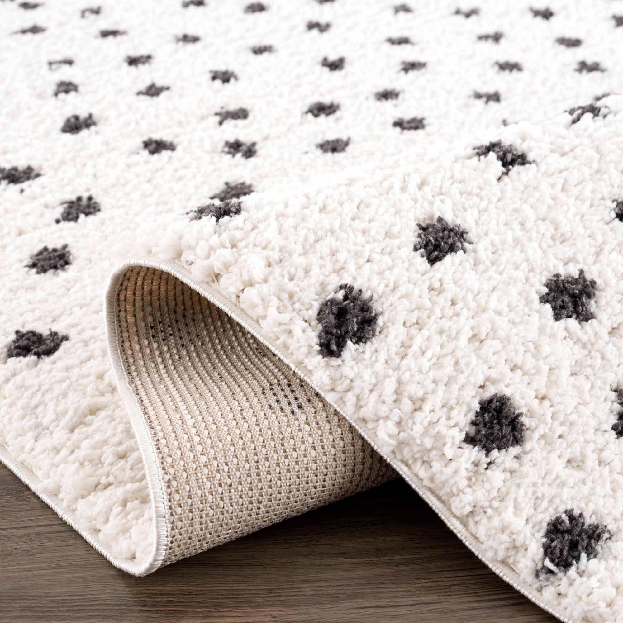 Chaia Dotted Black & White Plush Rug - Clearance by Boutique Rugs