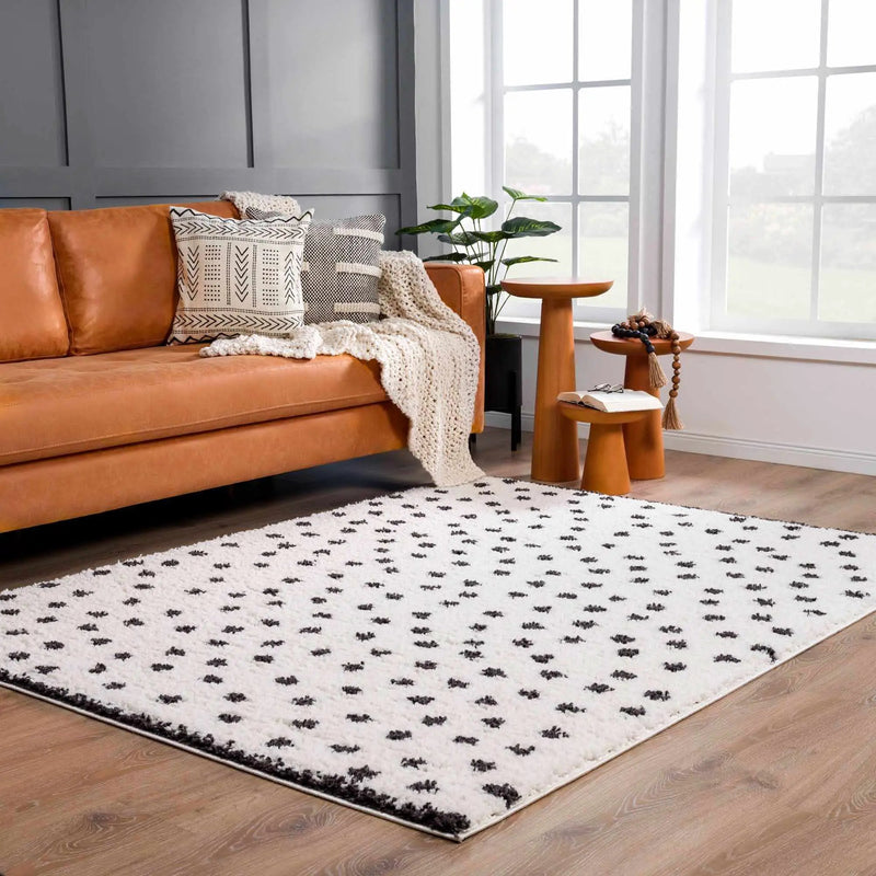 Chaia Dotted Black & White Plush Rug - Clearance by Boutique Rugs