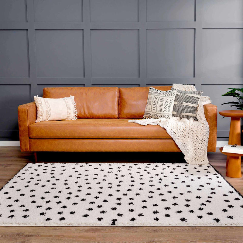Chaia Dotted Black & White Plush Rug - Clearance by Boutique Rugs