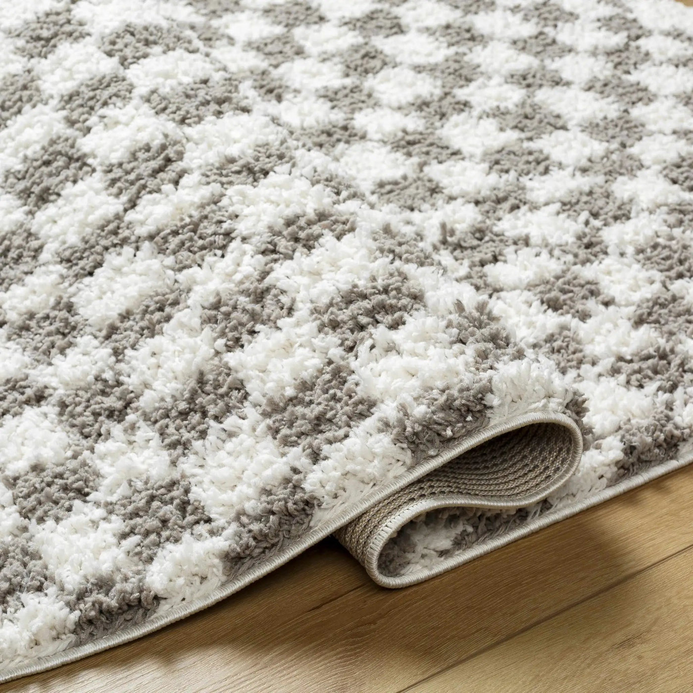 Kieu Taupe Checkered Plush Rug by Boutique Rugs