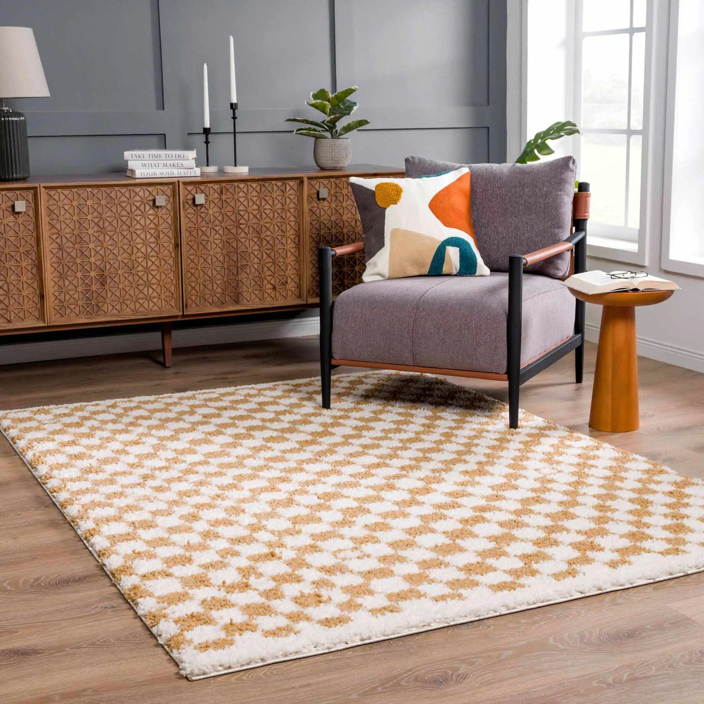 Kieu Mustard & Ivory Checkered Area Rug by Boutique Rugs