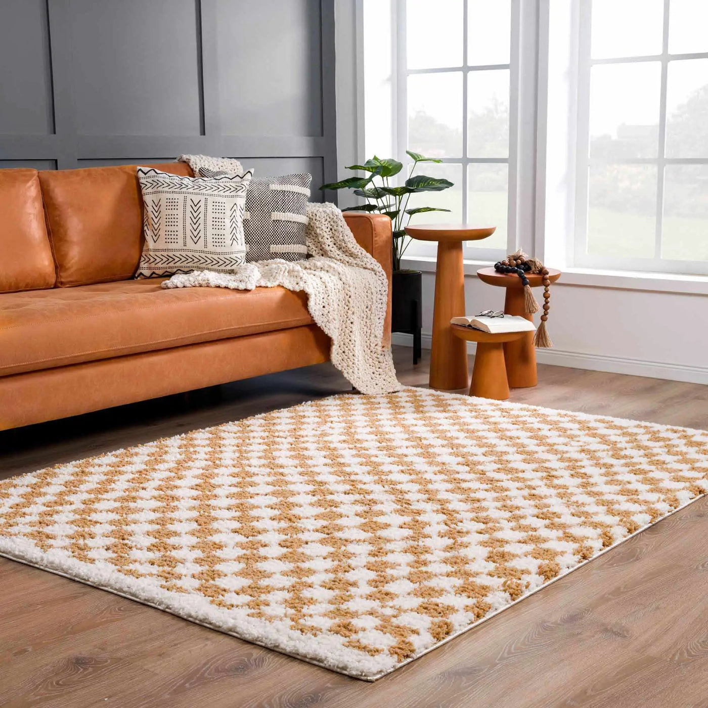 Kieu Mustard & Ivory Checkered Area Rug by Boutique Rugs