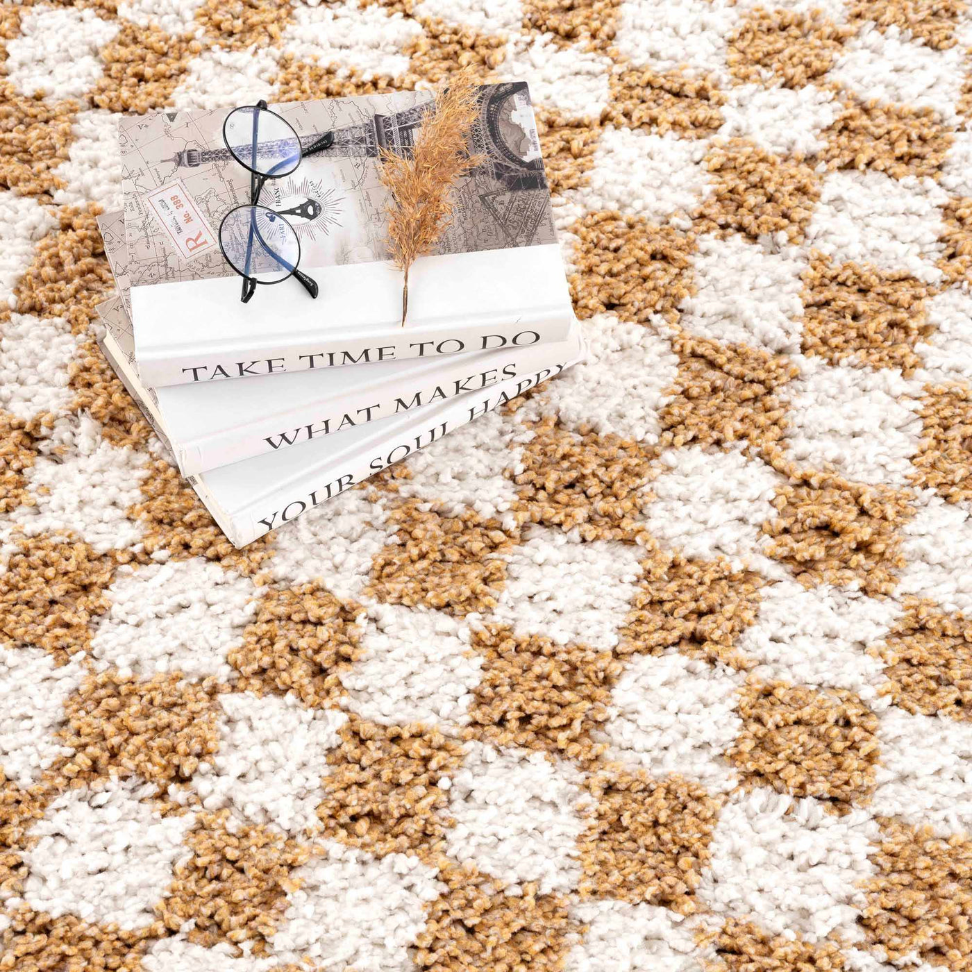 Kieu Mustard & Ivory Checkered Area Rug by Boutique Rugs