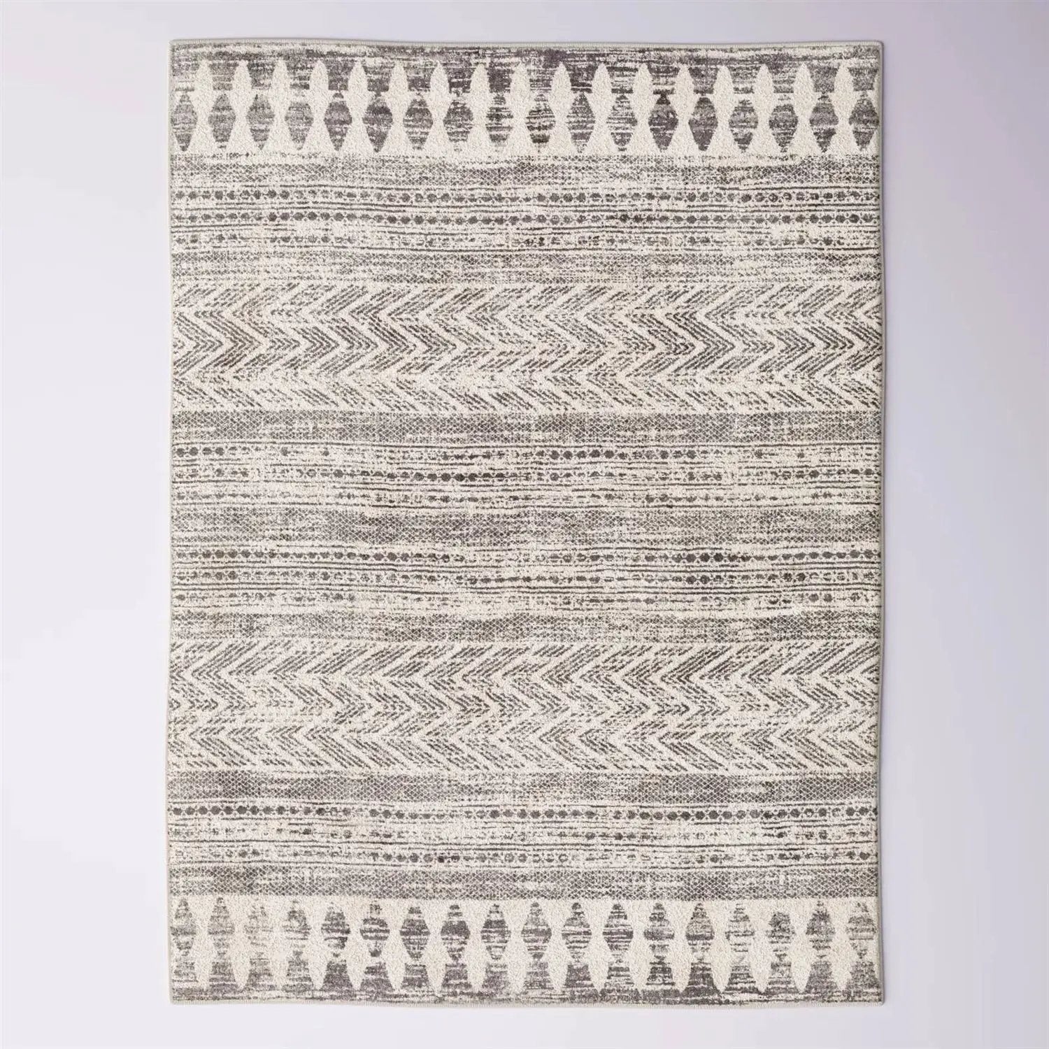 6.6-ft. x 9-ft. Grey Ivory Chevron Stripe Geometric Boho Style Area Rug by HomePacific