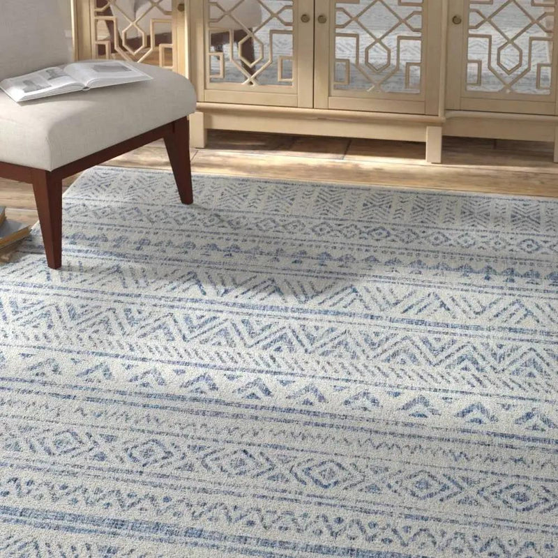 6.5 ft. x 9 ft. Blue Grey Chevron Coastal Boho Style Indoor Outdoor Area Rug by HomePacific