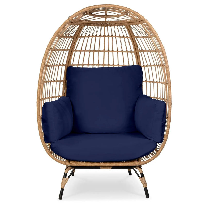 Oversized Patio Lounger Indoor/Outdoor Wicker Rattan Egg Chair Dark Blue by HomePacific