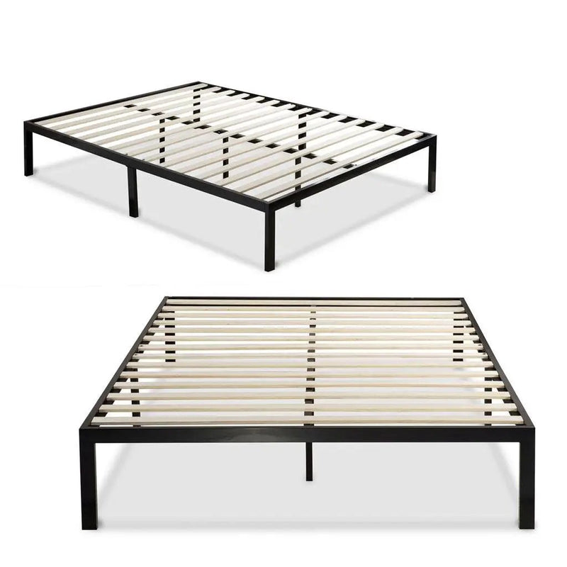 Twin size Black Metal Platform Bed Frame with Wood Slats by HomePacific