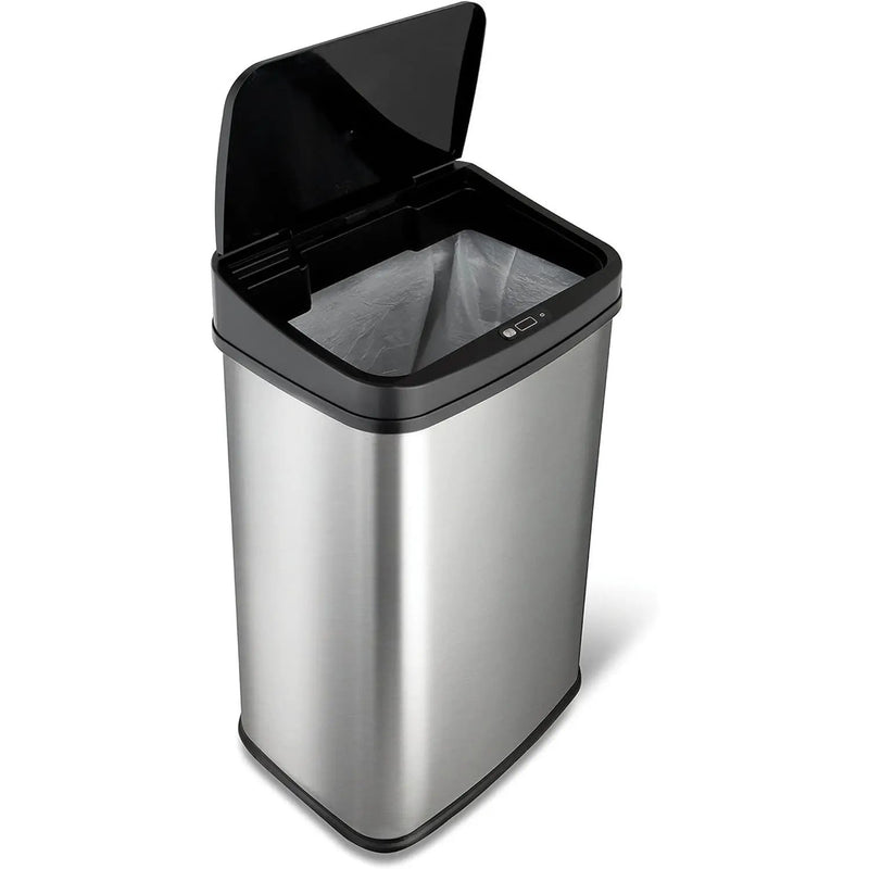 Silver/Black 13-Gallon Stainless Steel Kitchen Trash Can with Motion Sensor Lid by HomePacific