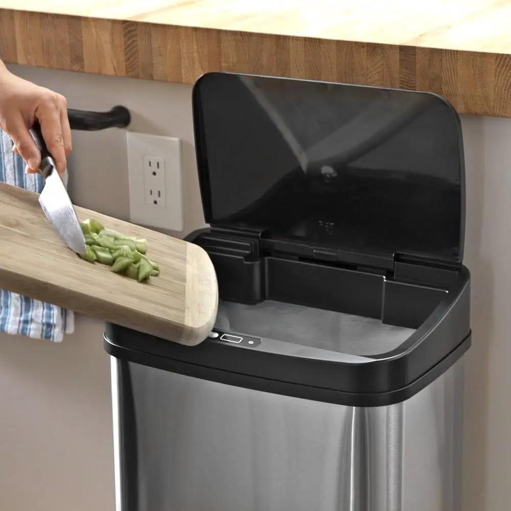 Silver/Black 13-Gallon Stainless Steel Kitchen Trash Can with Motion Sensor Lid by HomePacific