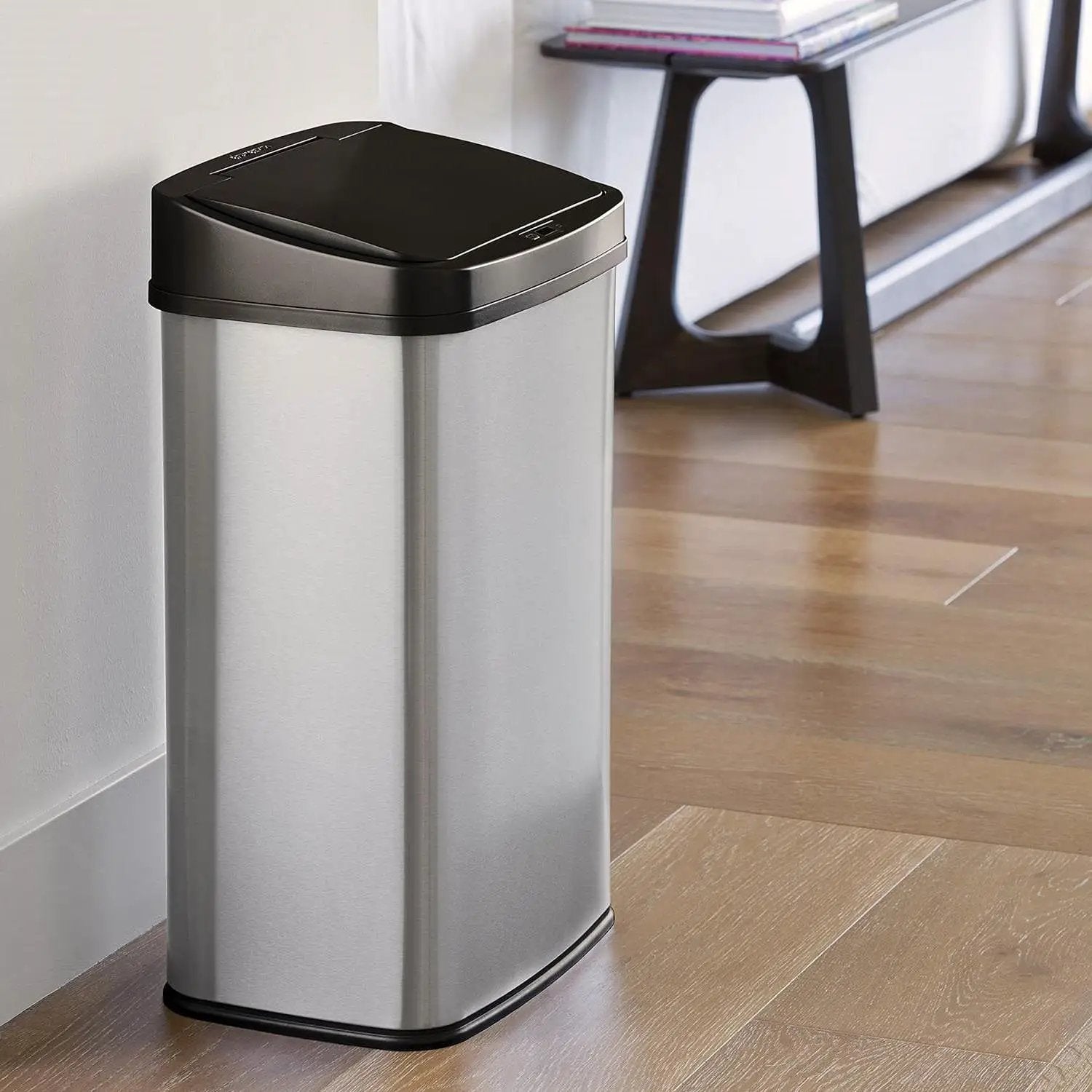 Silver/Black 13-Gallon Stainless Steel Kitchen Trash Can with Motion Sensor Lid by HomePacific