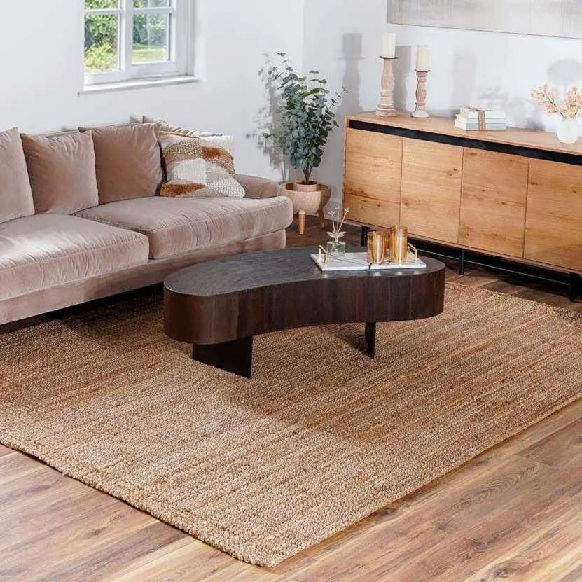 Ambel Chocolate Brown Camel Jute Area Rug by Boutique Rugs