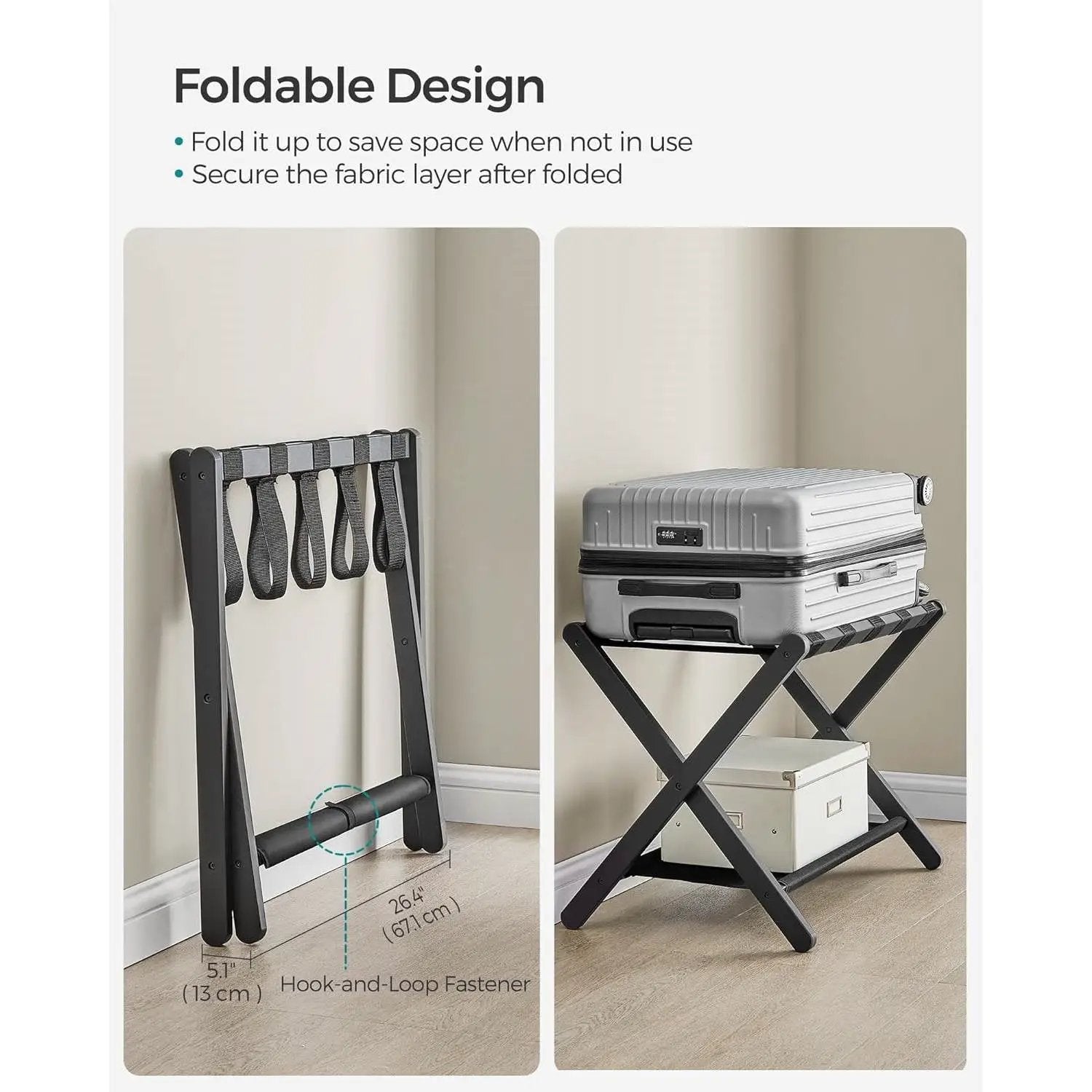 Sturdy Bamboo Luggage Rack in Black Wood Finish with Lower Storage Shelf by HomePacific