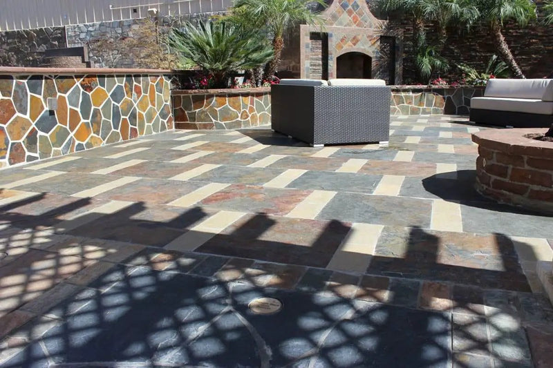 California Gold Gauged Slate Mosaics 12x12 in a finished room