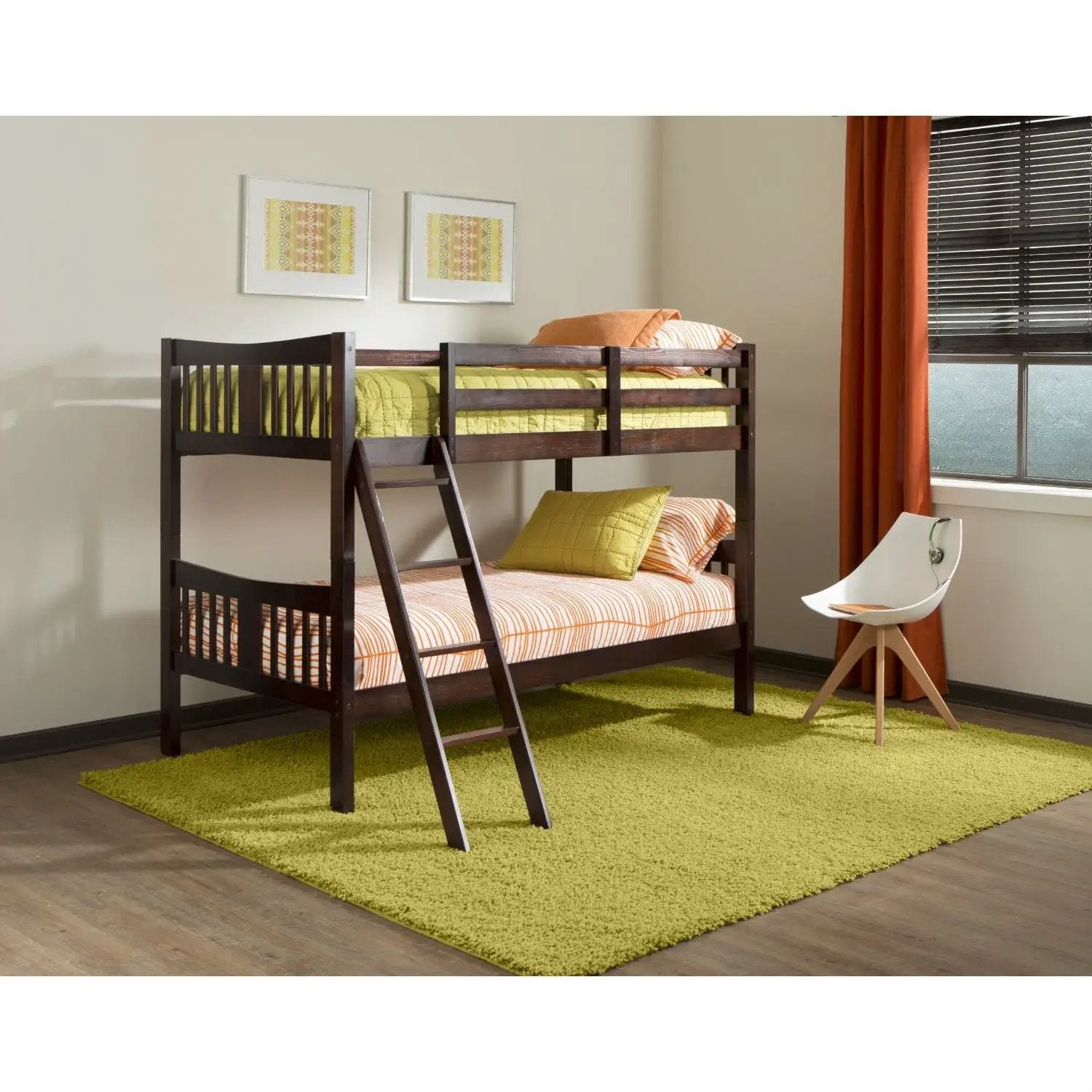 Twin over Twin Solid Wood Bunk Bed in Espresso Finish by HomePacific