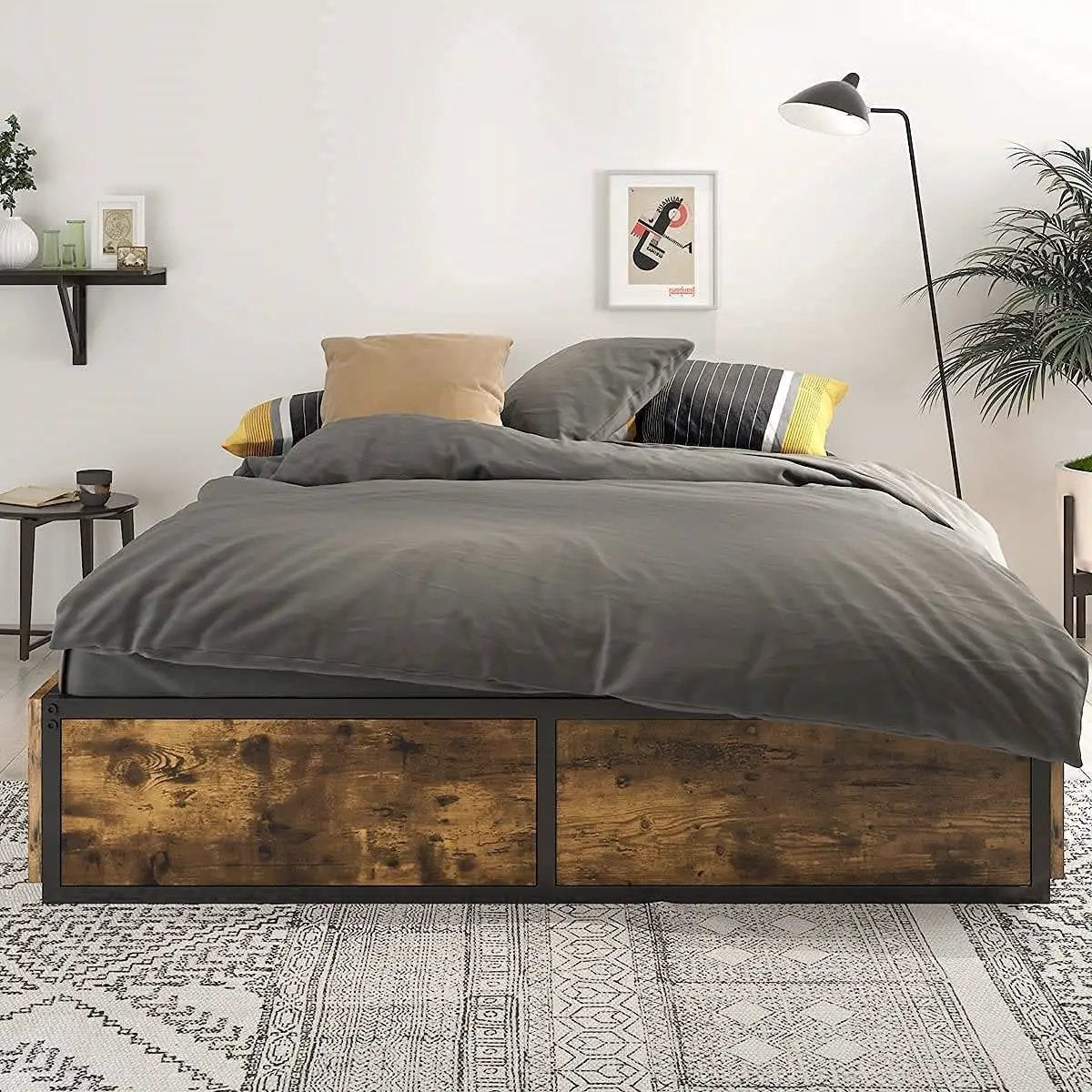 Queen Metal Wood Platform Bed Frame with 4 Storage Drawers - 800 lbs Max Weight by HomePacific