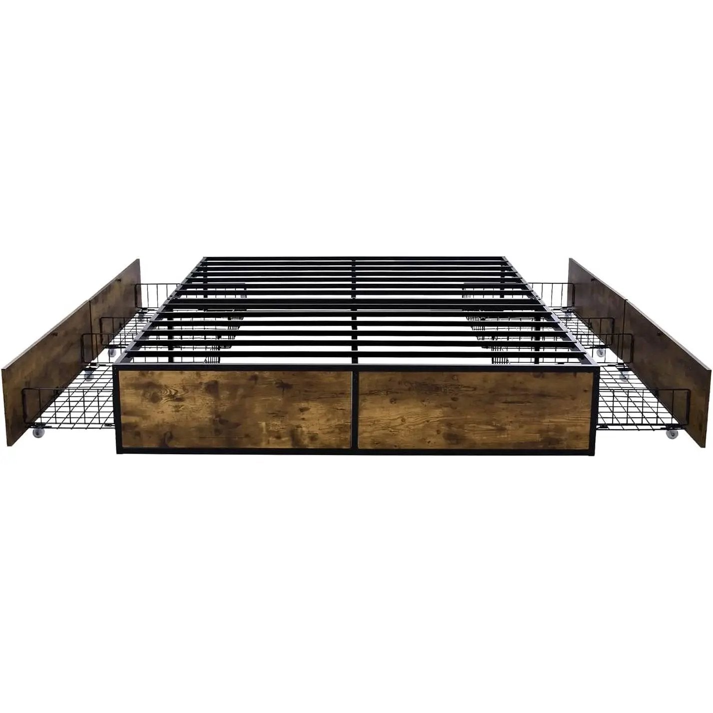 Queen Metal Wood Platform Bed Frame with 4 Storage Drawers - 800 lbs Max Weight by HomePacific