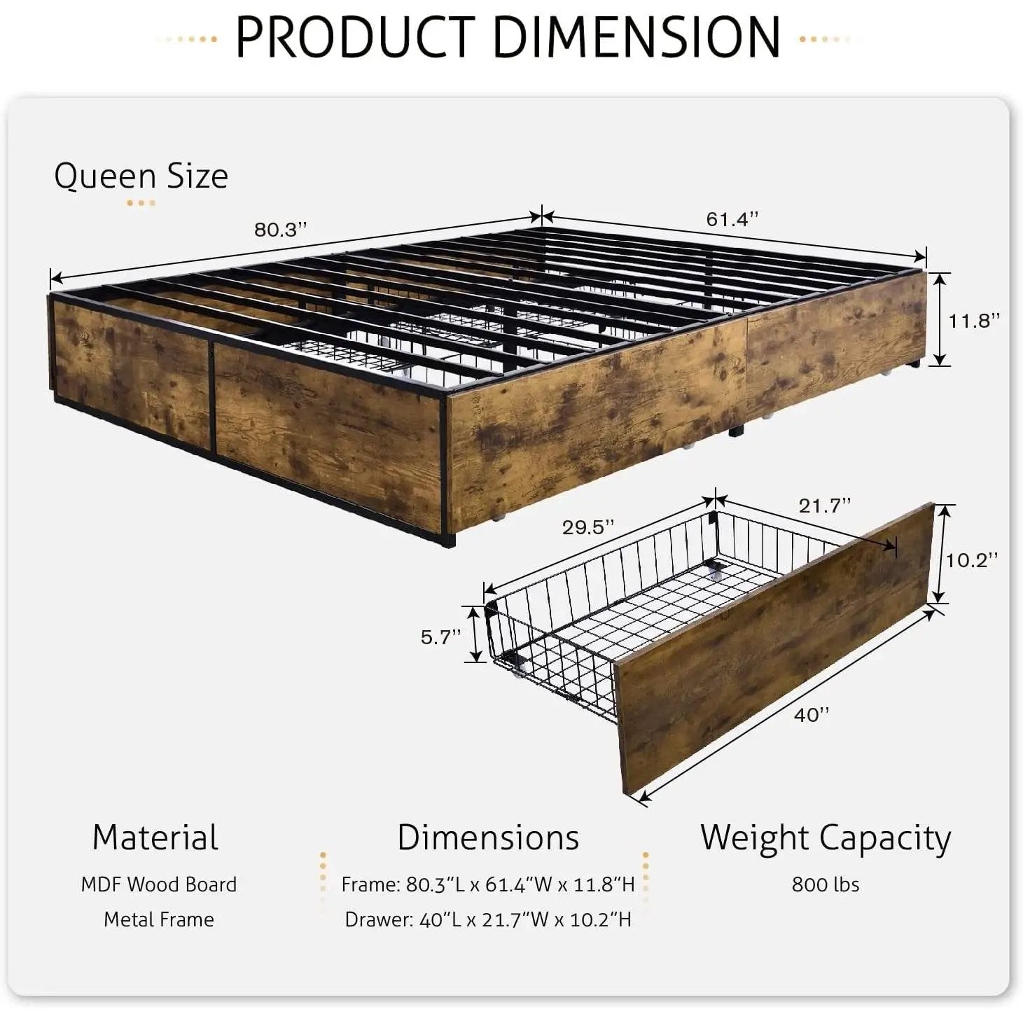 Queen Metal Wood Platform Bed Frame with 4 Storage Drawers - 800 lbs Max Weight by HomePacific