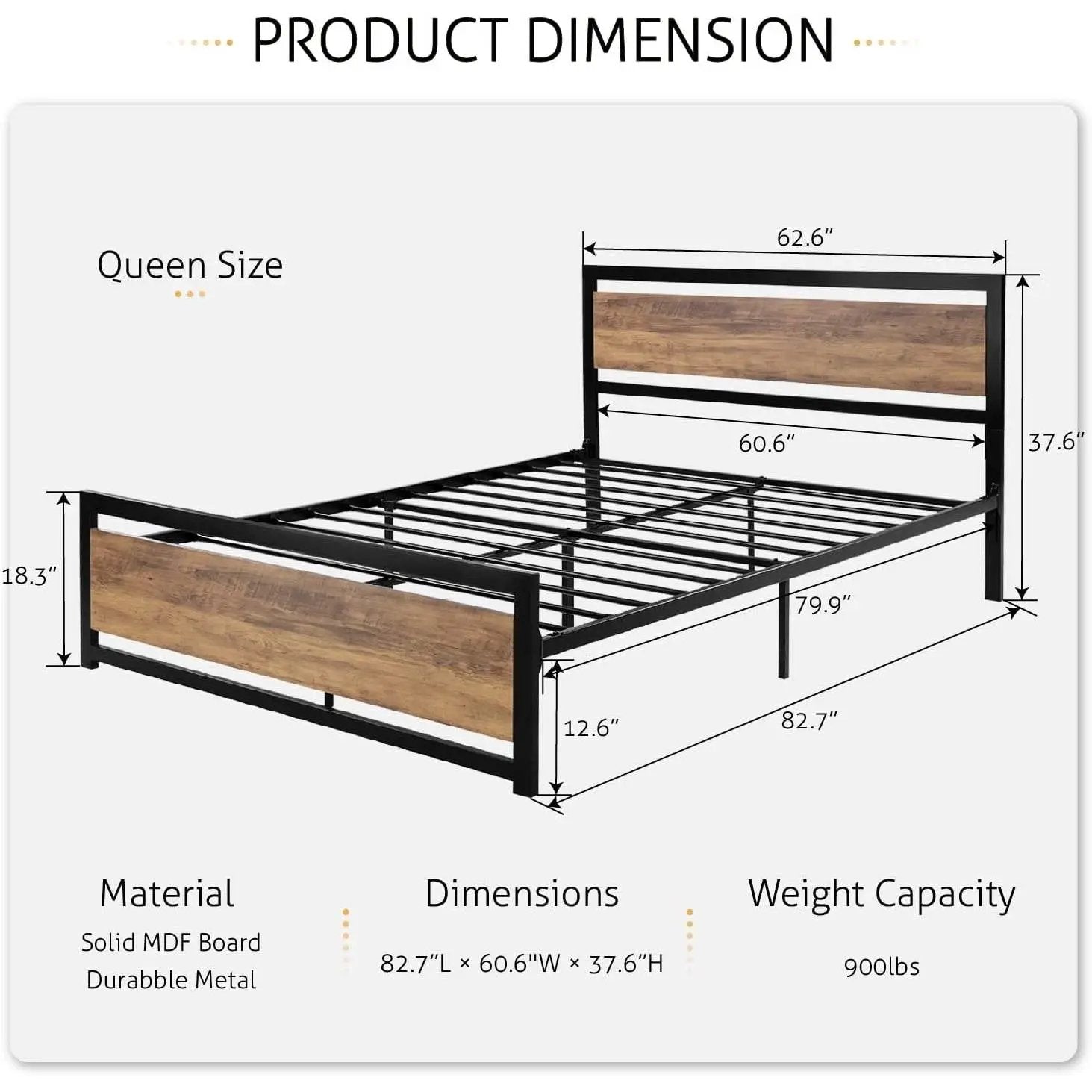 Full Metal Platform Bed Frame with Brown Wood Panel Headboard and Footboard by HomePacific
