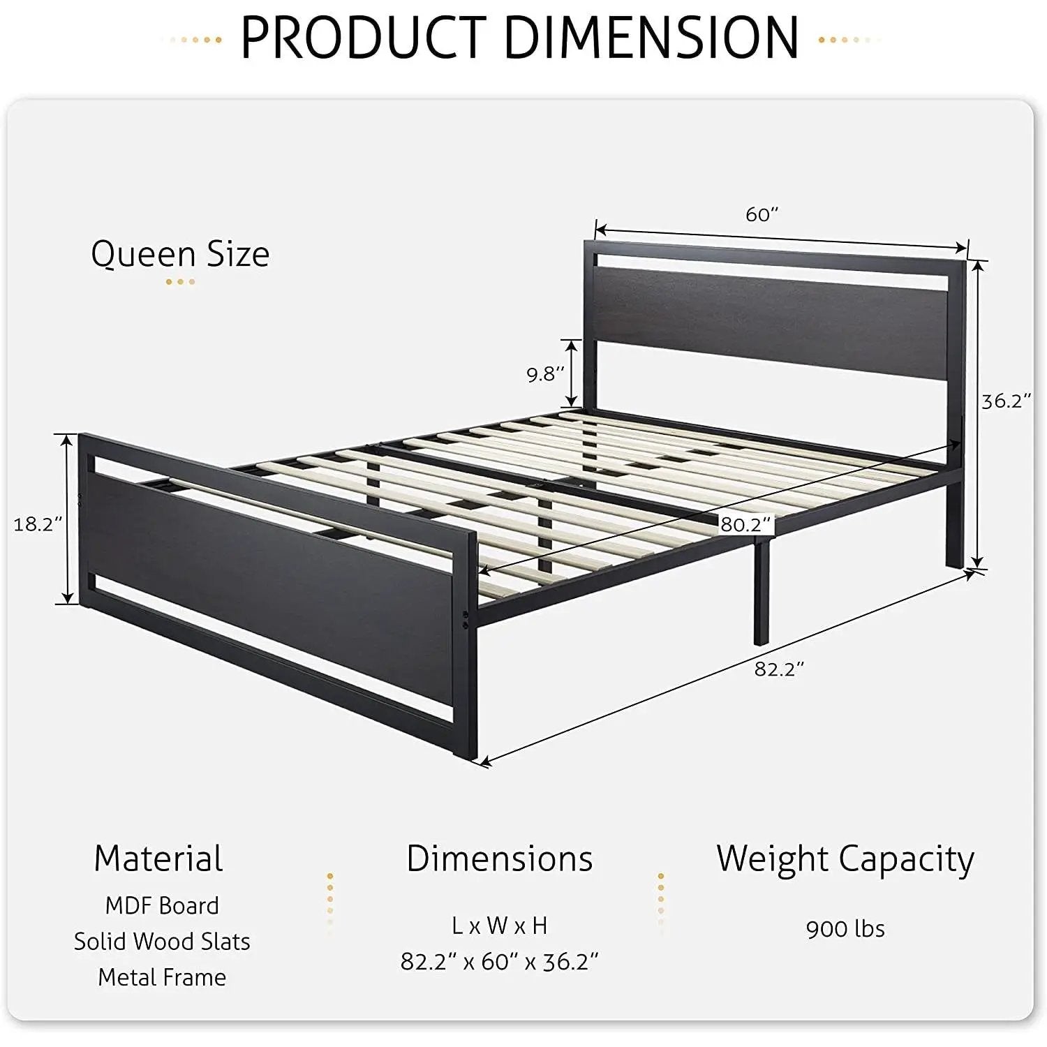 Queen Black Metal Platform Bed Frame with Wood Panel Headboard and Footboard by HomePacific