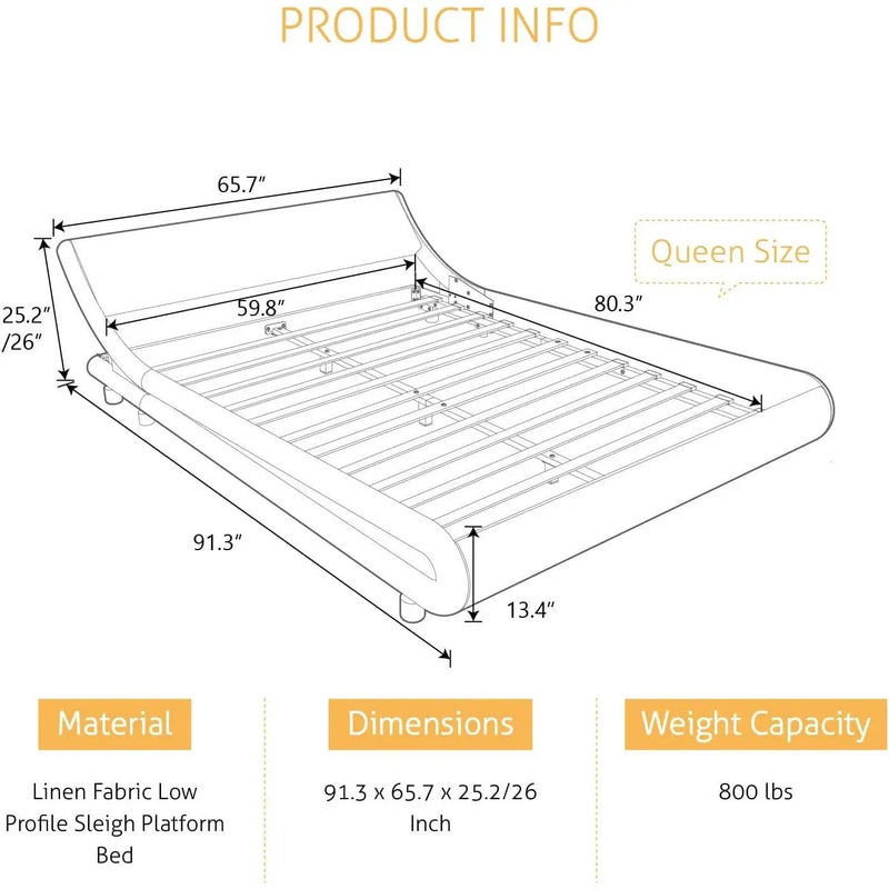 Queen Modern White Faux Leather Upholstered Platform Bed Frame with Headboard by HomePacific