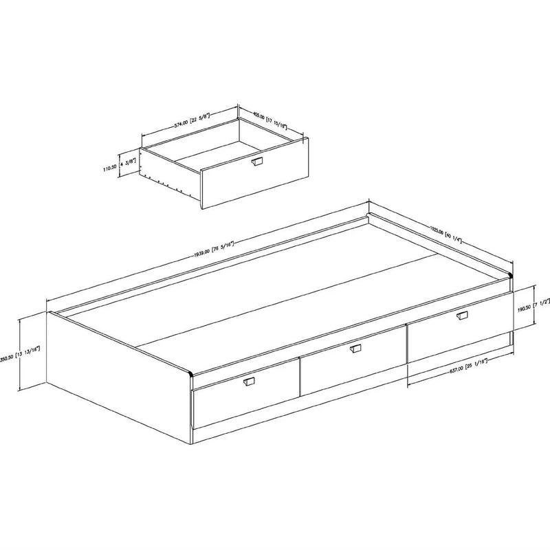 Twin size White Platform Bed for Kids Teens Adults with 3 Storage Drawers by HomePacific