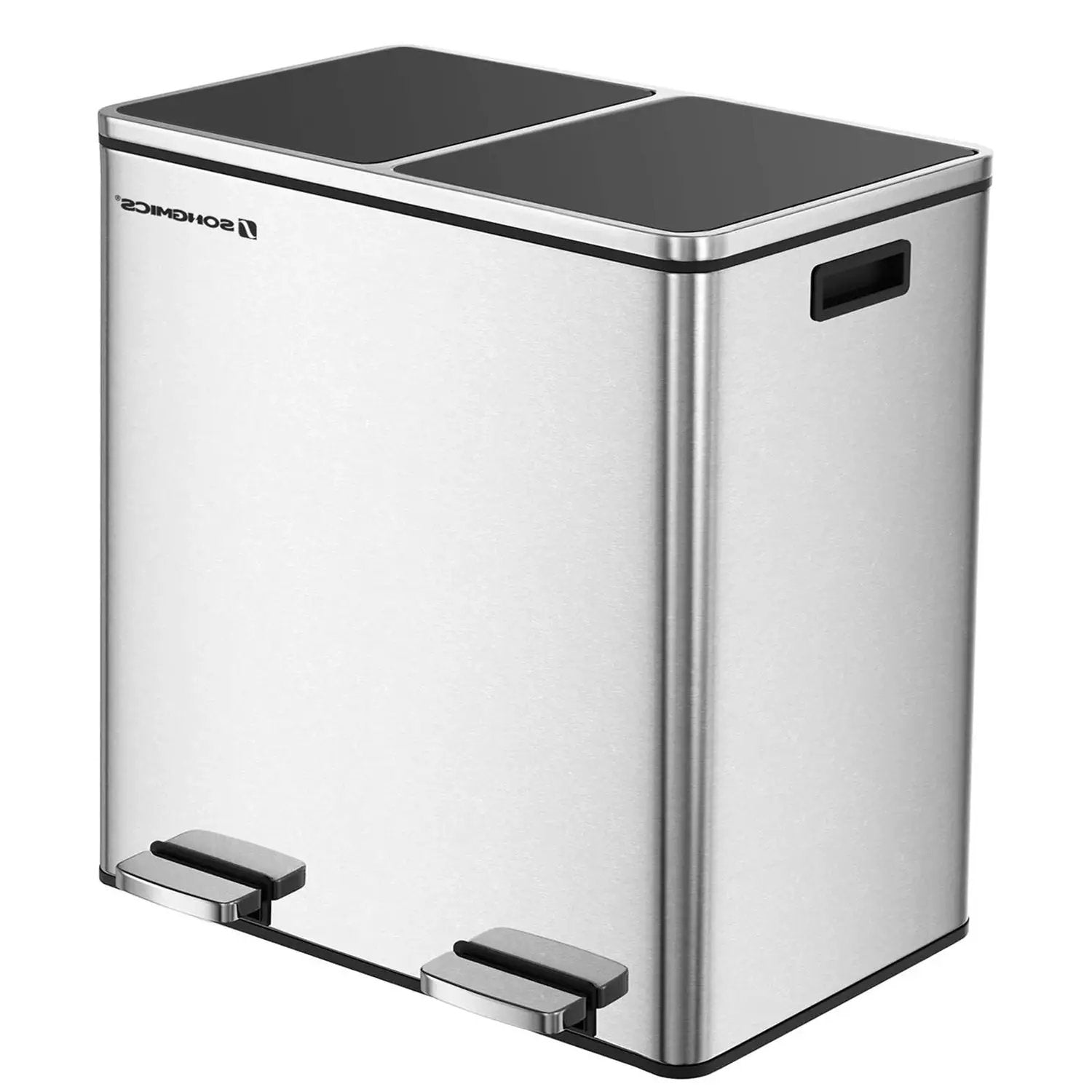 Dual Stainless Steel 16-Gallon Trash Can Recycle Bin with 2 Step on Pedal Lids by HomePacific
