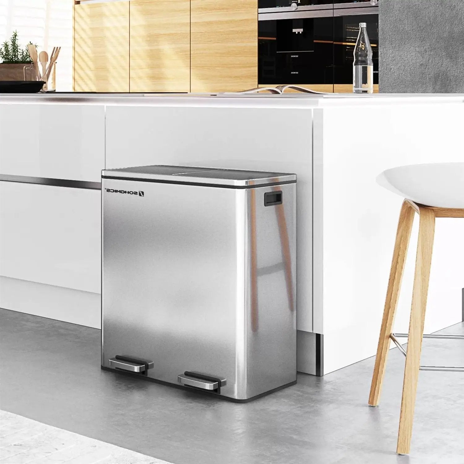 Dual Stainless Steel 16-Gallon Trash Can Recycle Bin with 2 Step on Pedal Lids by HomePacific