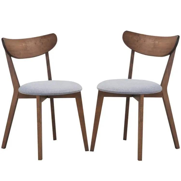 Set of 2 Mid-Century Modern Curved Back Wood Dining Chair Grey Upholstered Seat by HomePacific