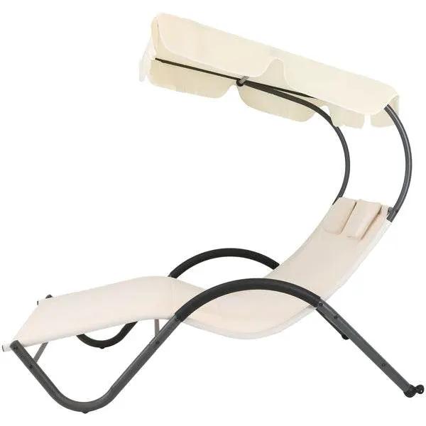 2 Person Off White Outdoor Patio Chaise Lounger Chair Canopy Bed with Pillows by HomePacific