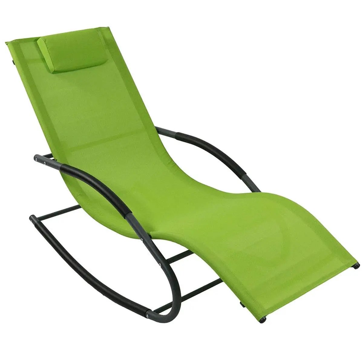Modern Green Rocking Chaise Lounge Chair Patio Lounger with Pillow by HomePacific