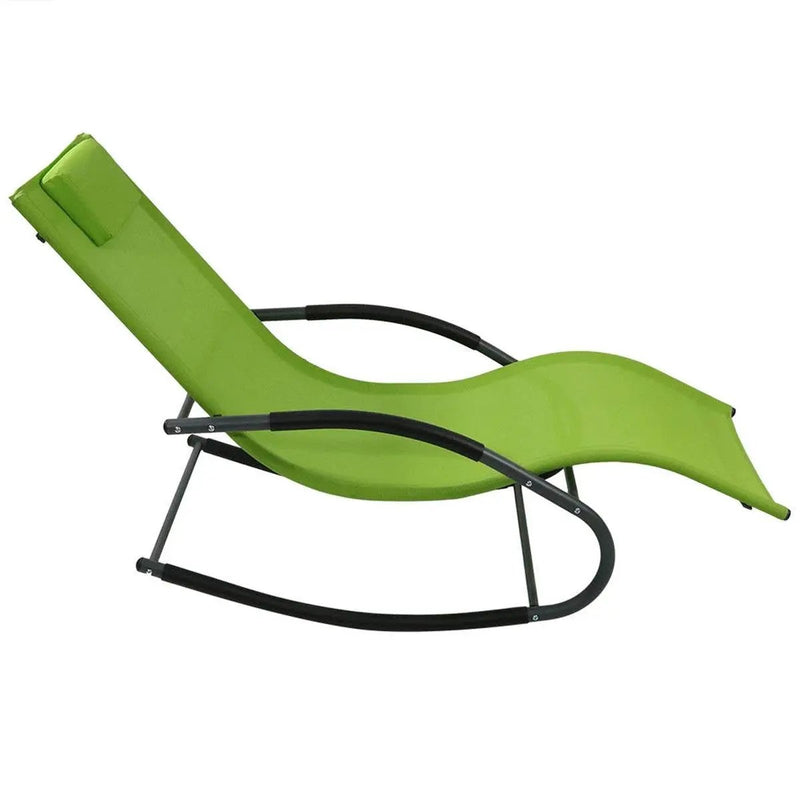 Modern Green Rocking Chaise Lounge Chair Patio Lounger with Pillow by HomePacific