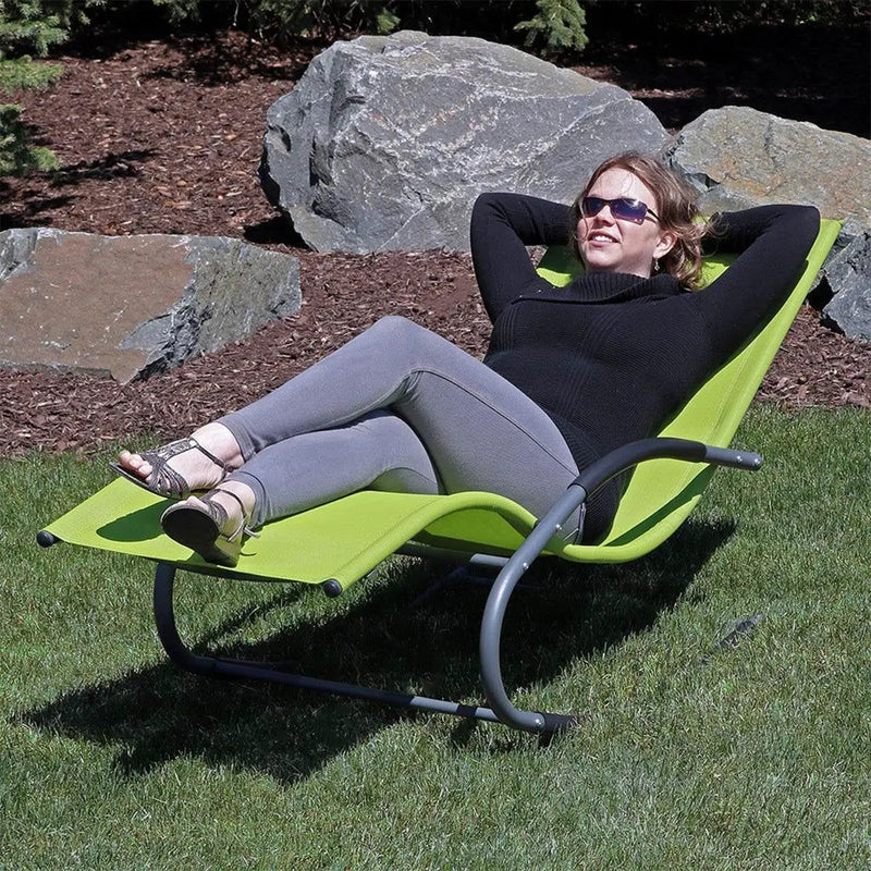 Modern Green Rocking Chaise Lounge Chair Patio Lounger with Pillow by HomePacific