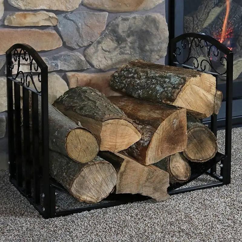 Black Metal Indoor Outdoor 2-Ft Firewood Holder Log Rack by HomePacific