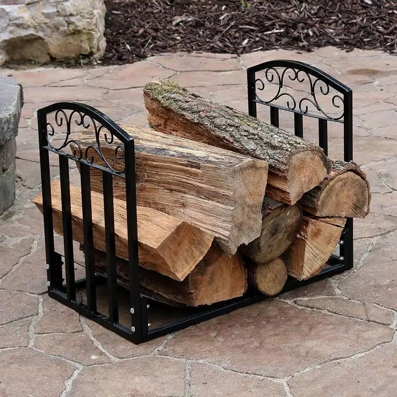 Black Metal Indoor Outdoor 2-Ft Firewood Holder Log Rack by HomePacific