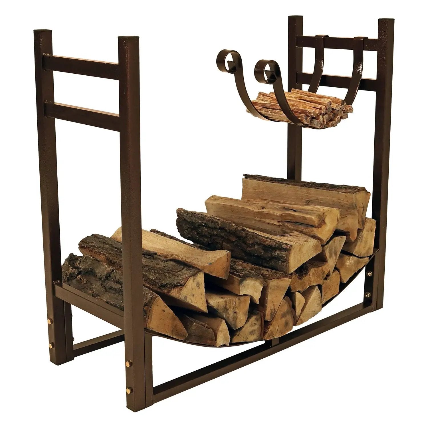 Bronze Metal Indoor/Outdoor Firewood Log Rack with Removeable Kindle Holder by HomePacific