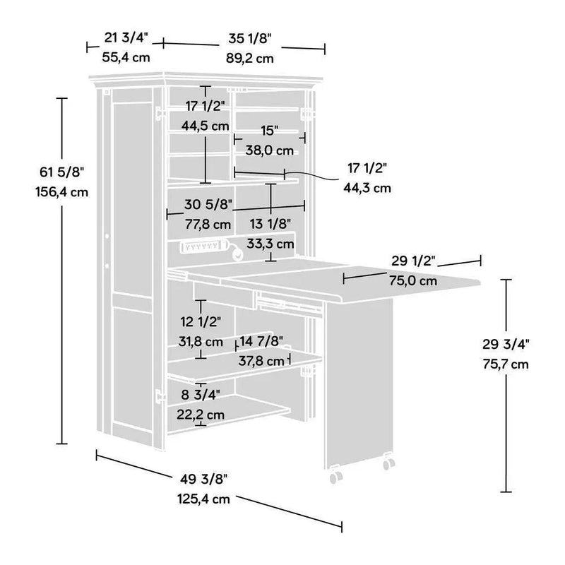 Armoire with Drop Leaf Computer Desk Craft Table in Dark Brown Wood Finish by HomePacific