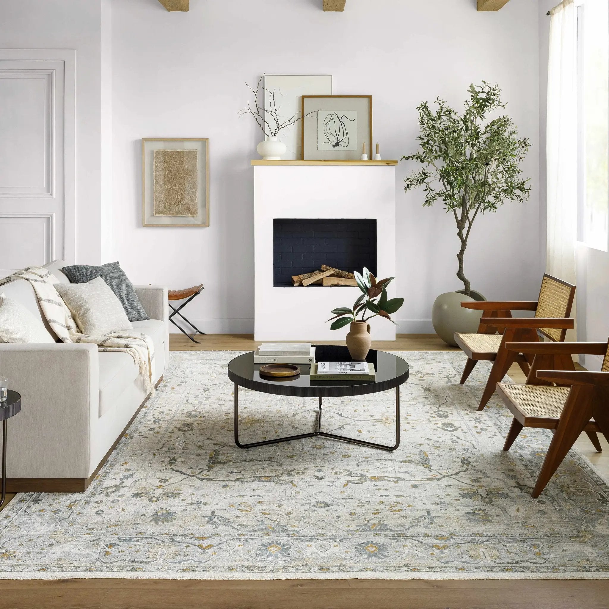 Aviva Off-White Textured Rug with Fringes by Boutique Rugs