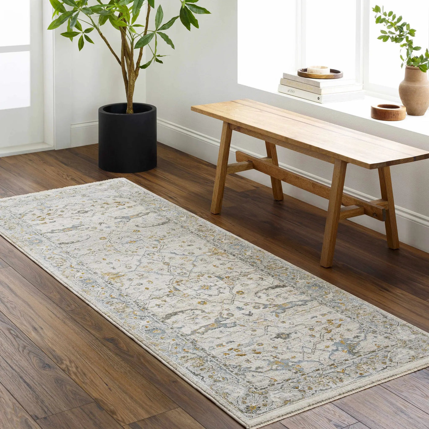 Aviva Off-White Textured Rug with Fringes by Boutique Rugs