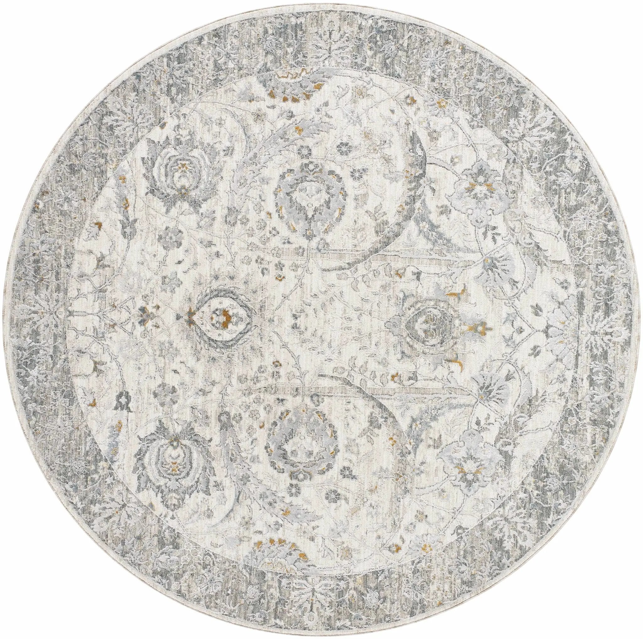 Gauge Cream & Gray Blue Rug with Fringes by Boutique Rugs