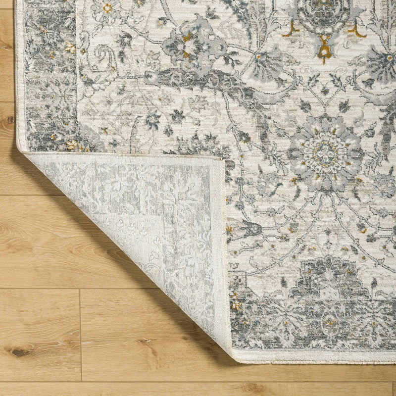 Gauge Cream & Gray Blue Rug with Fringes by Boutique Rugs