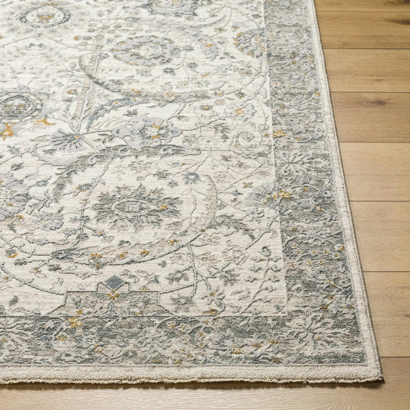 Gauge Cream & Gray Blue Rug with Fringes by Boutique Rugs