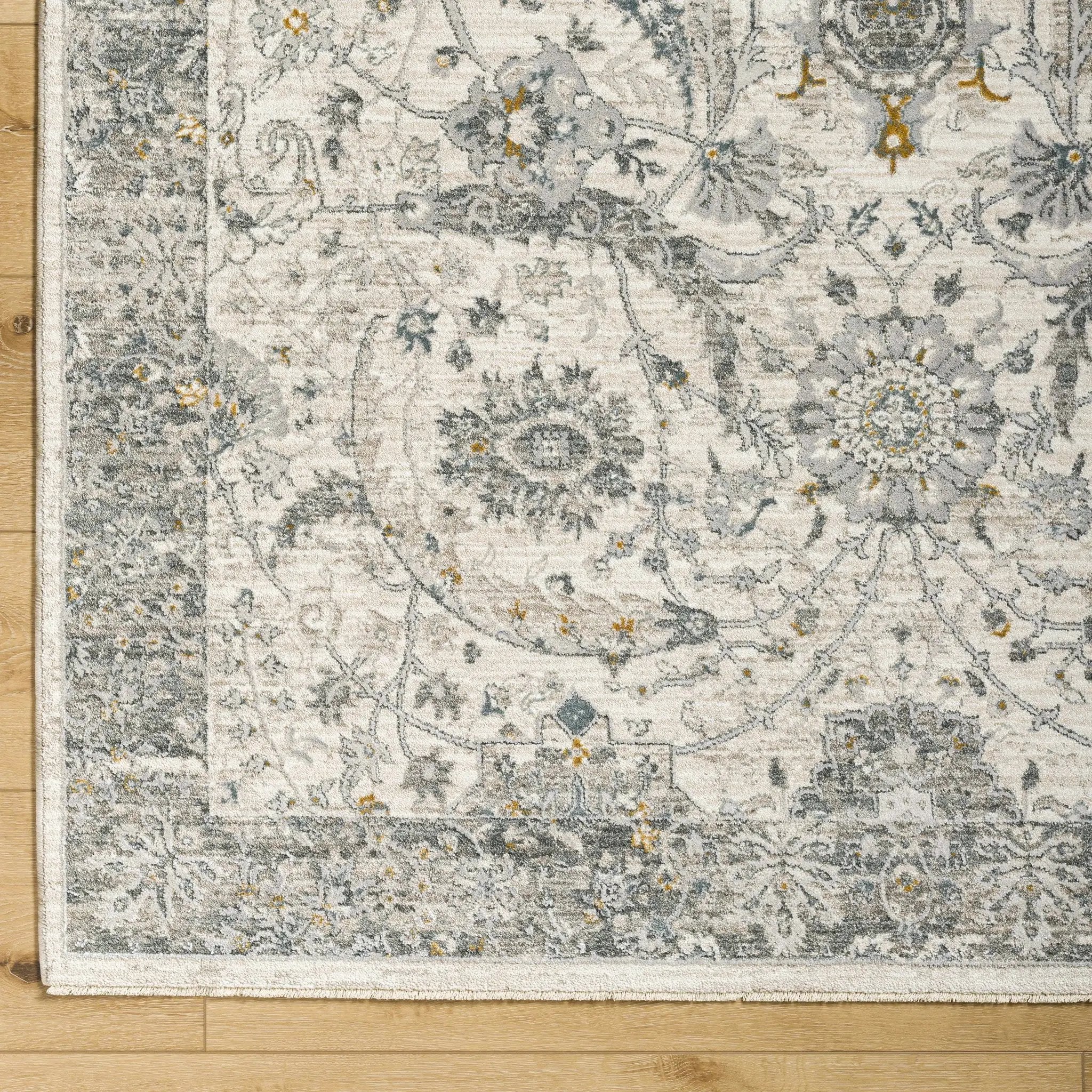 Gauge Cream & Gray Blue Rug with Fringes by Boutique Rugs