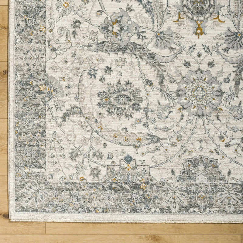 Gauge Cream & Gray Blue Rug with Fringes by Boutique Rugs