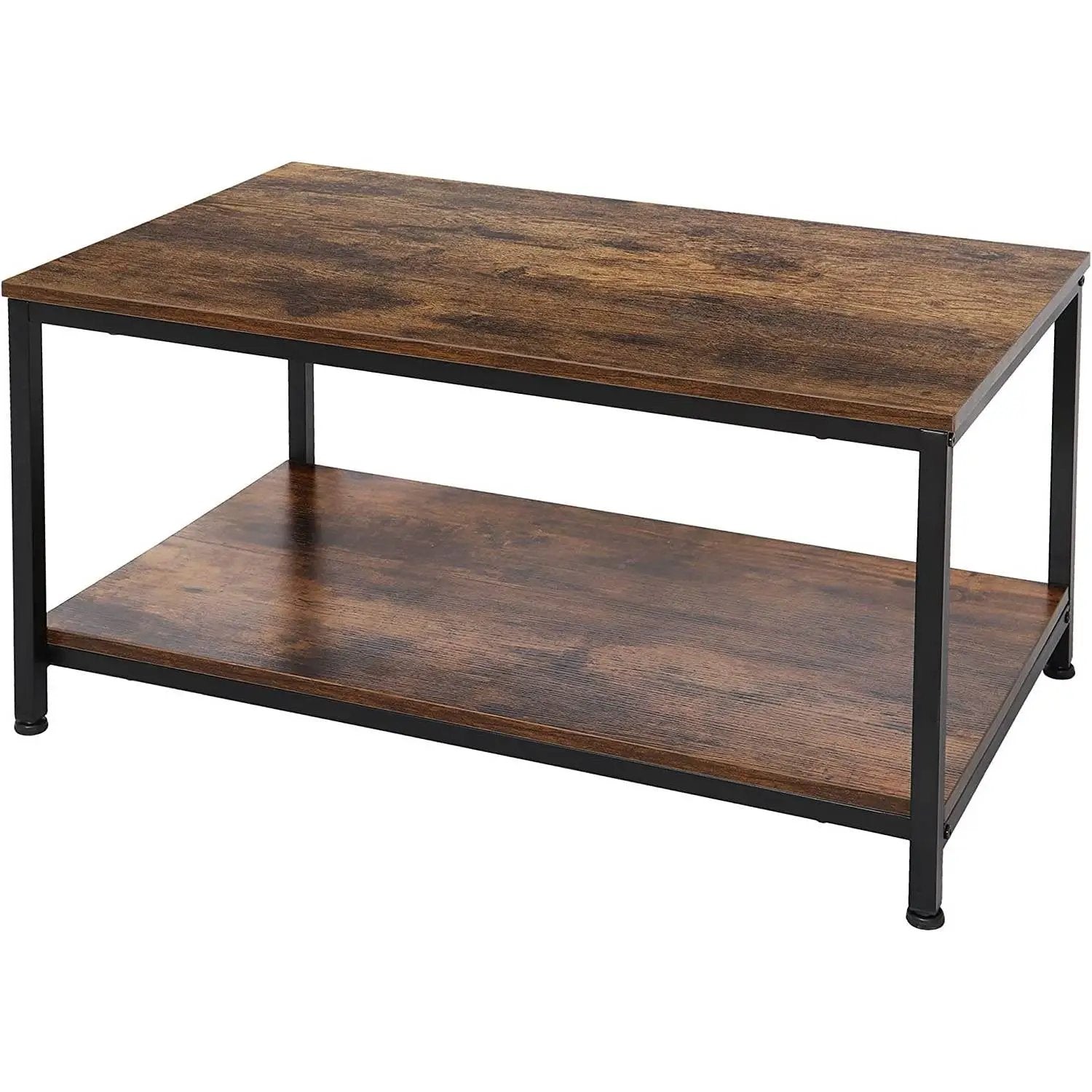 Heavy Duty Industrial 2-Tier Coffee Table in Rustic Brown Wood Finish by HomePacific